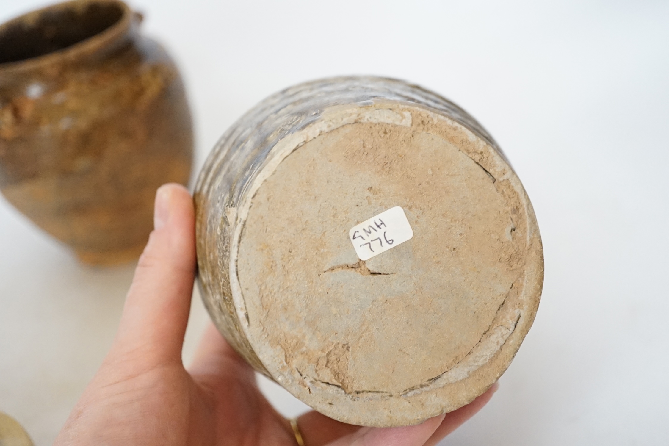 Three Chinese glazed jars, Tang-Song dynasty, 13cm